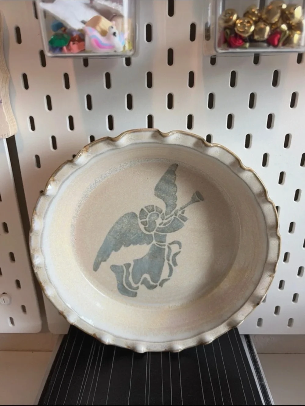 Decorative Cream Ceramic Serving Plate with Angel Motif